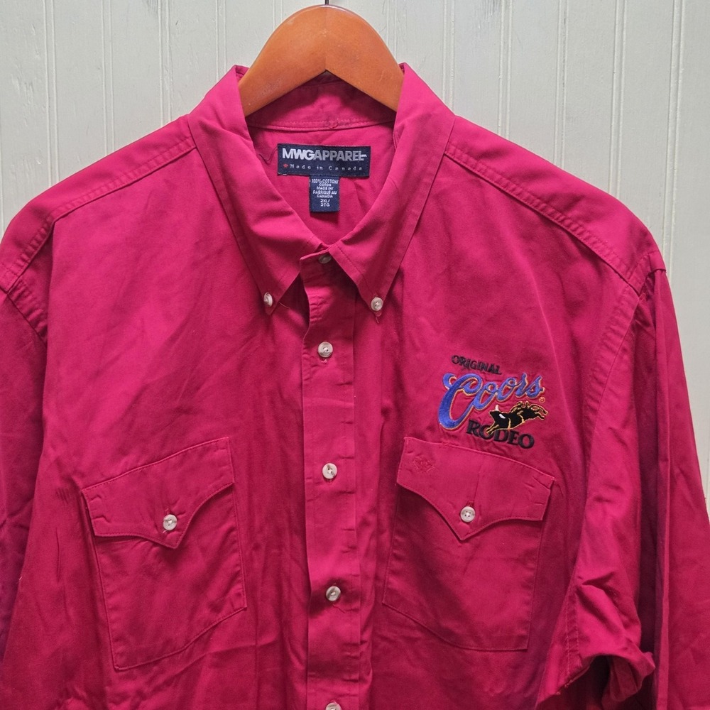 MWG Apparel Coors Rodeo Shirt Mens 2XL Red Long Sleeve Button Down Western